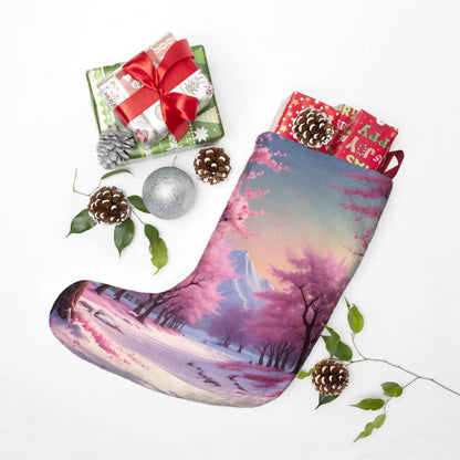 Cherry Blossom Winter Christmas Stocking - One size - Home Decor
