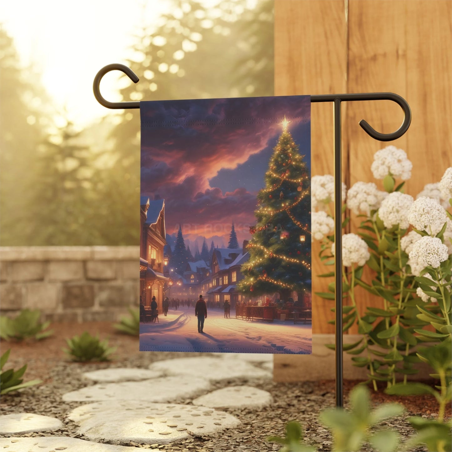 Christmas Garden Banner Holiday Decor Outdoor Decorations Winter Scene Flag Festive Home Accents - 12’’ × 18’’ - Home