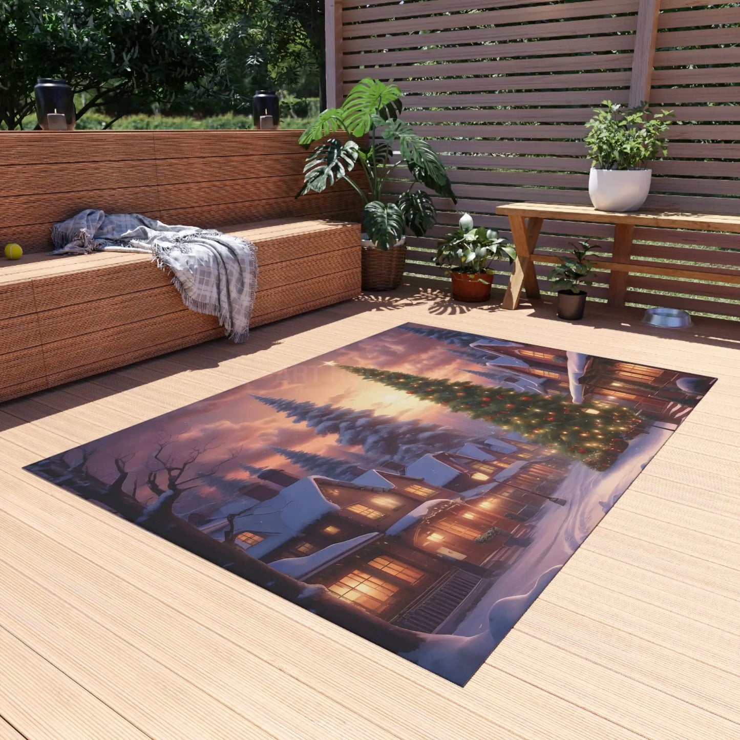 Christmas Outdoor Rug Seasonal Decor Holiday Patio Mat Winter Wonderland Rug Festive Entertaining Cozy Outdoor Space