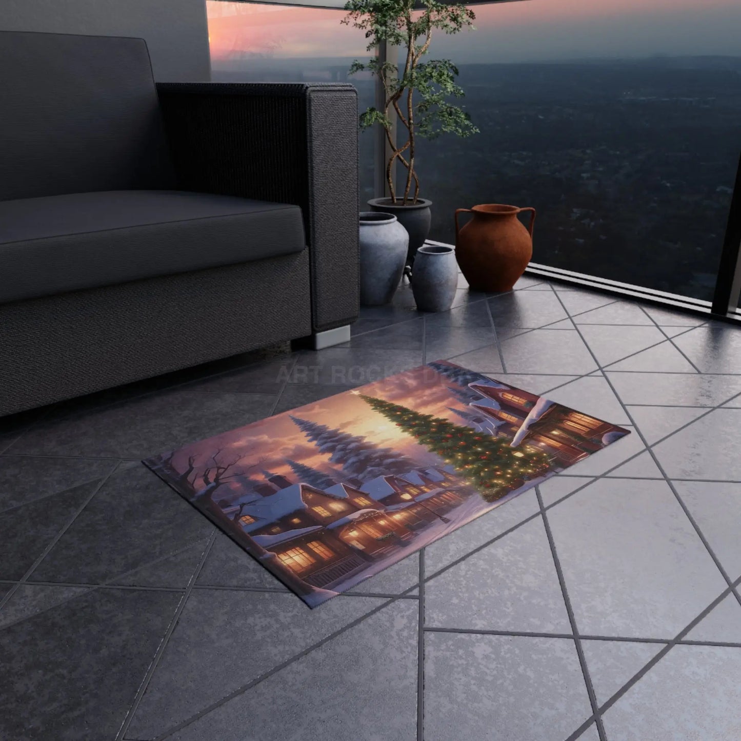 Christmas Outdoor Rug Seasonal Decor Holiday Patio Mat Winter Wonderland Rug Festive Entertaining Cozy Outdoor Space