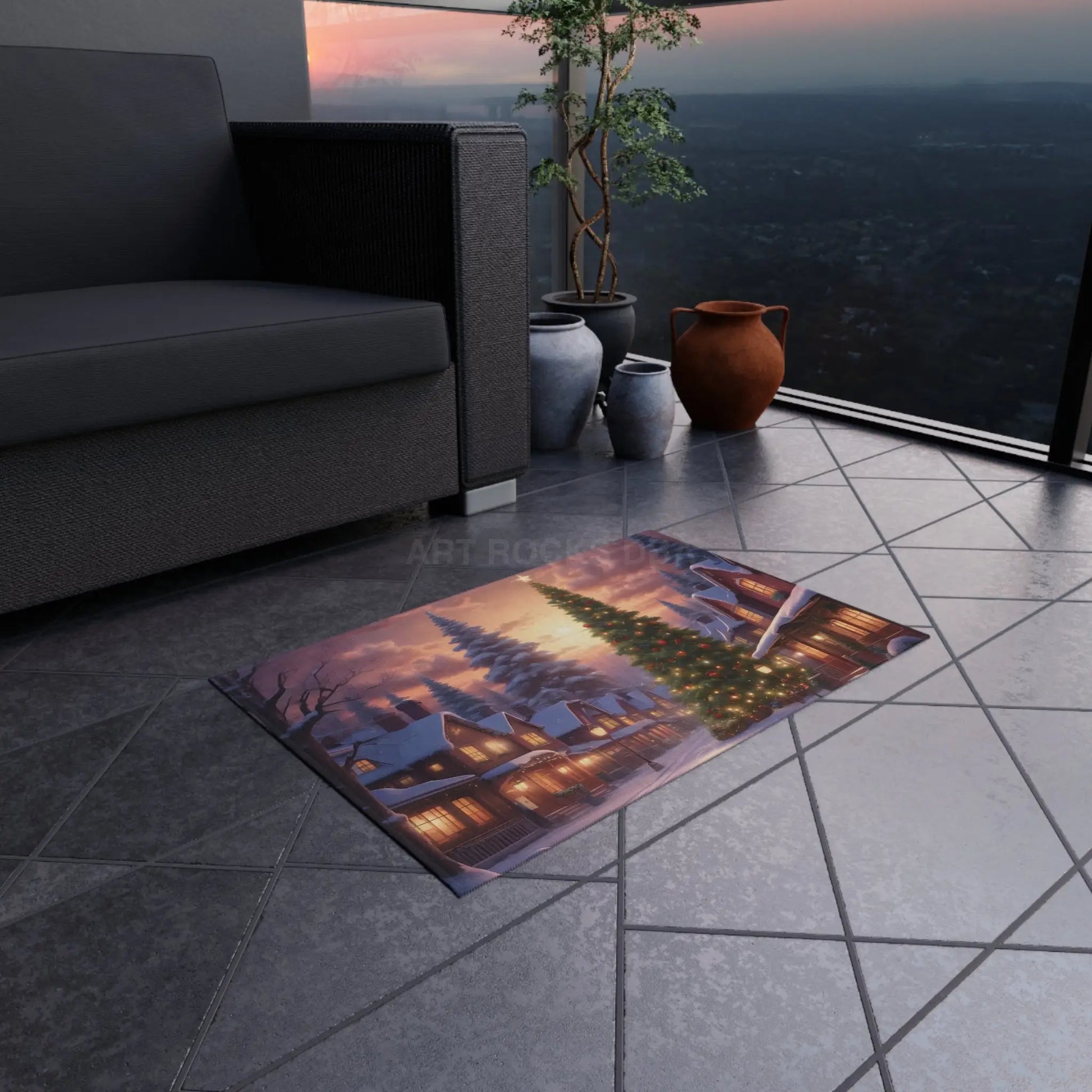 Christmas Outdoor Rug Seasonal Decor Holiday Patio Mat Winter Wonderland Rug Festive Entertaining Cozy Outdoor Space