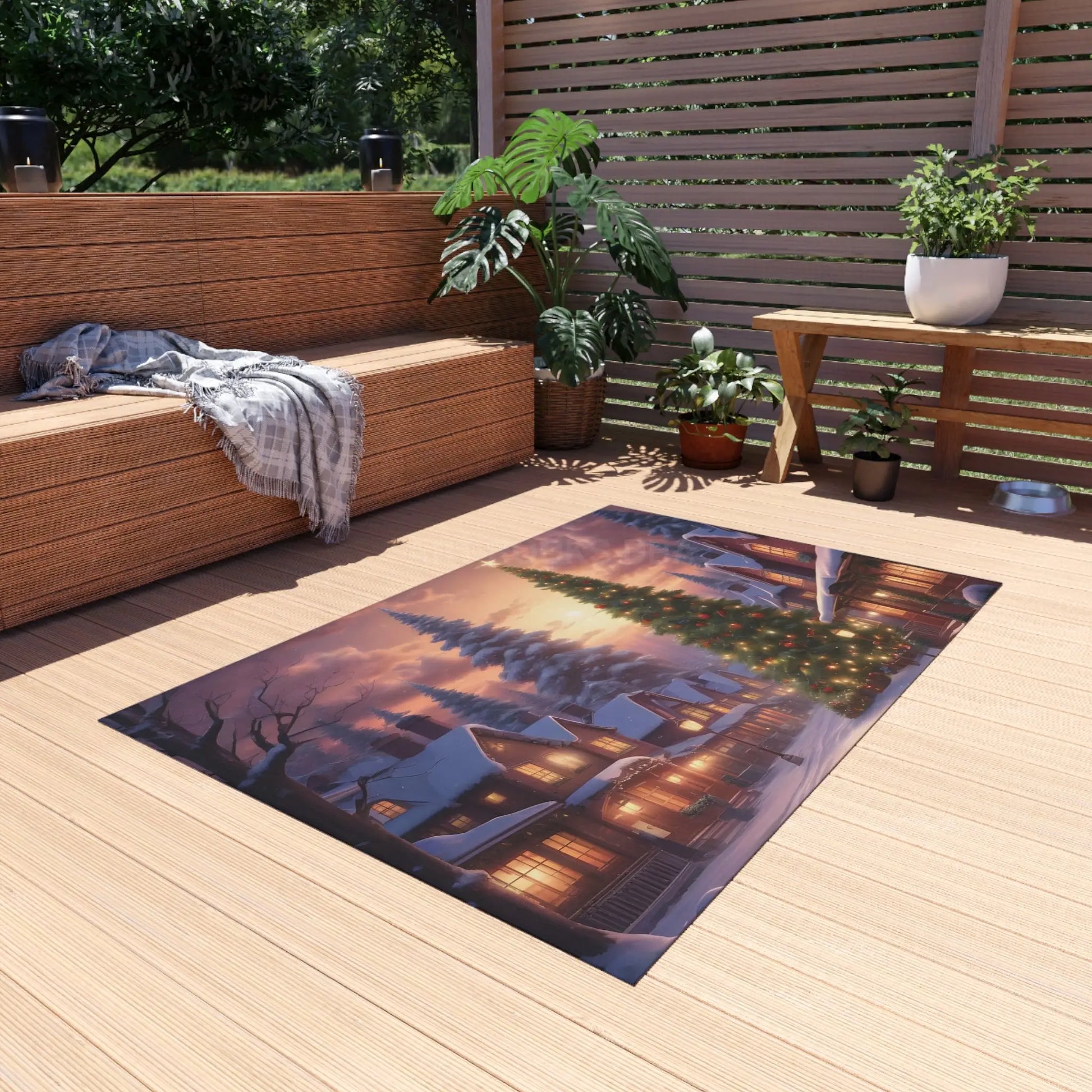 Christmas Outdoor Rug Seasonal Decor Holiday Patio Mat Winter Wonderland Rug Festive Entertaining Cozy Outdoor Space