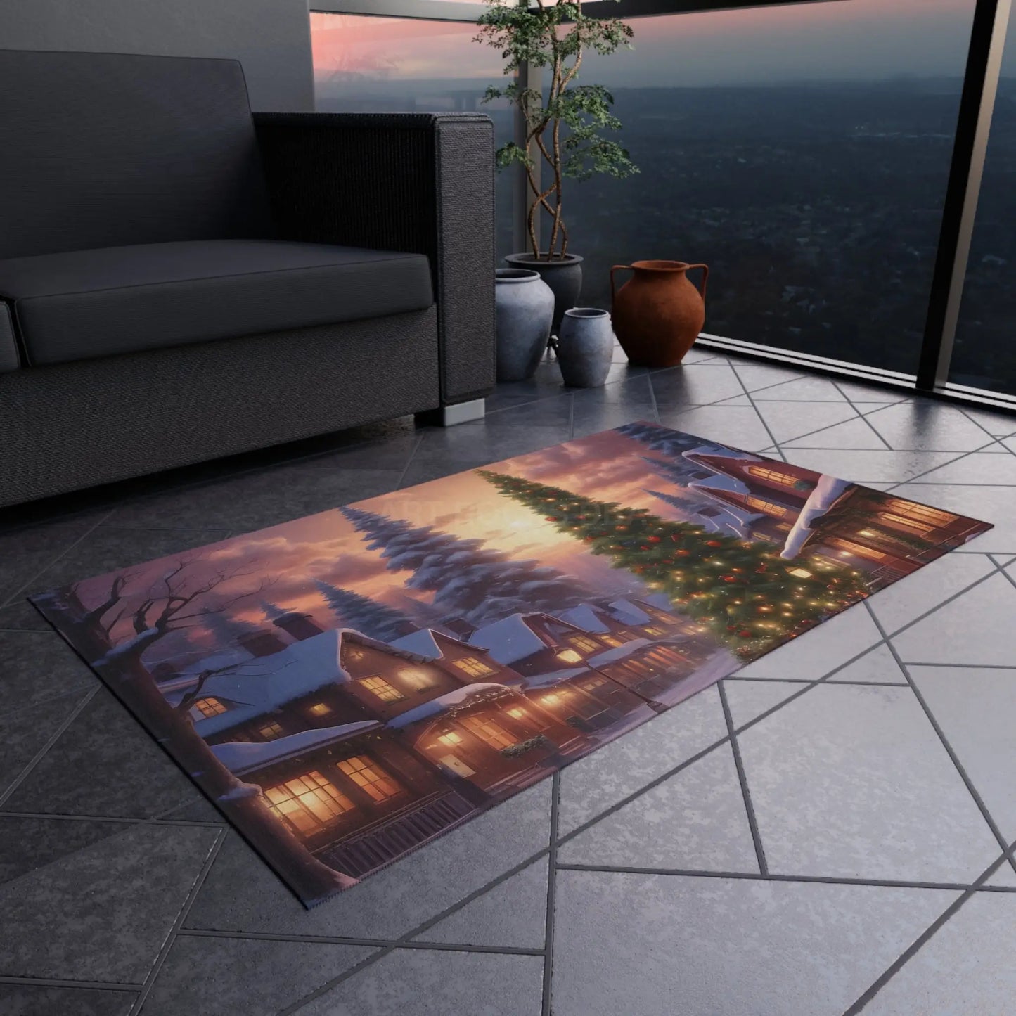 Christmas Outdoor Rug Seasonal Decor Holiday Patio Mat Winter Wonderland Rug Festive Entertaining Cozy Outdoor Space