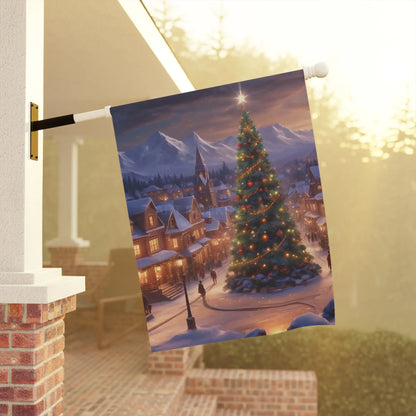 Christmas Town Garden Banner Holiday Decoration Outdoor Decor Winter Scene Seasonal Banner Festive Banner - 12’’ × 18’’