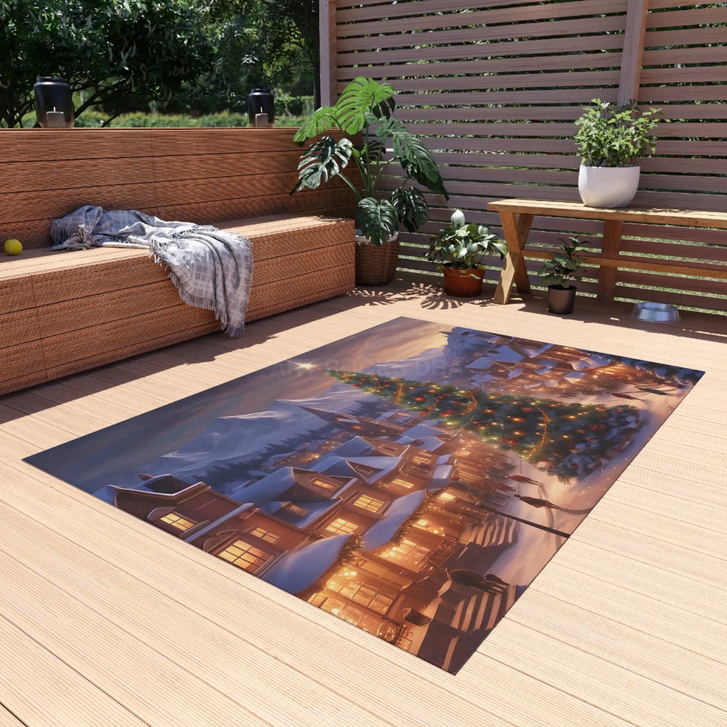 Christmas Tree Themed Outdoor Rug Holiday Patio Mat Winter Decor Festive Entrance Rug Christmas Tree Design - 60’’ ×