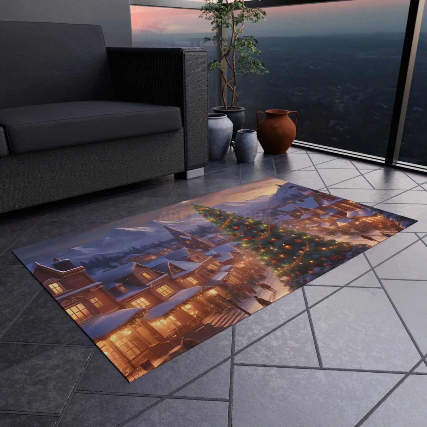 Christmas Tree Themed Outdoor Rug Holiday Patio Mat Winter Decor Festive Entrance Rug Christmas Tree Design - Home Decor