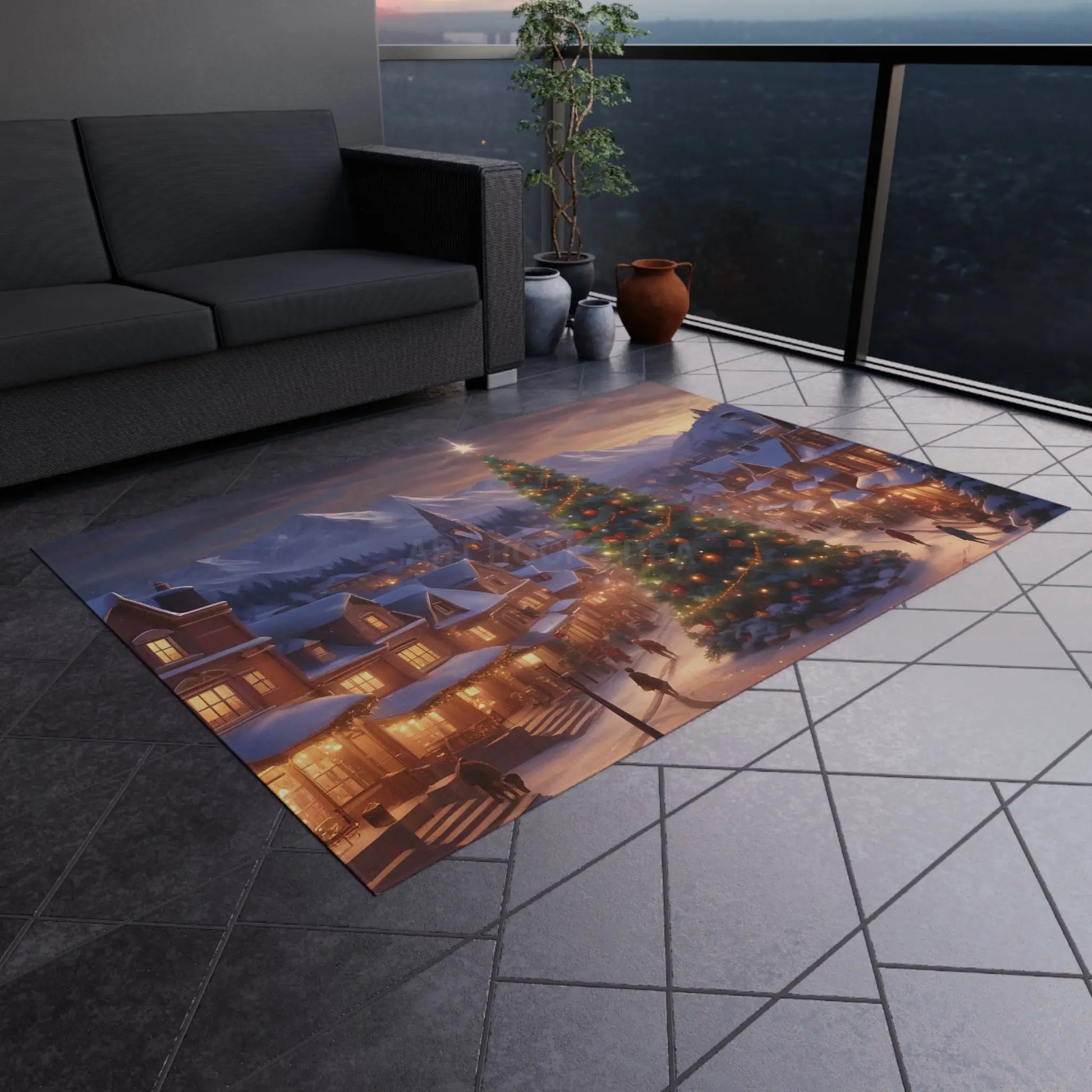 Christmas Tree Themed Outdoor Rug Holiday Patio Mat Winter Decor Festive Entrance Rug Christmas Tree Design - Home Decor