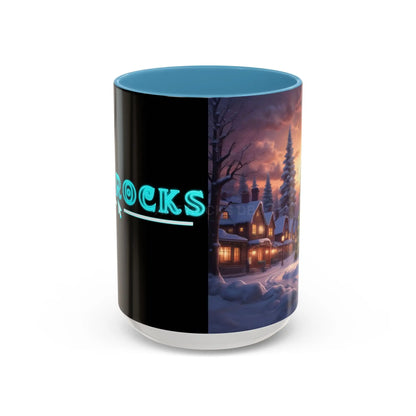 Christmas Village Accent Coffee Mug — Cozy Snowy Night Holiday Coffee Cup (11/15oz) - 15oz / Light Blue - Mug