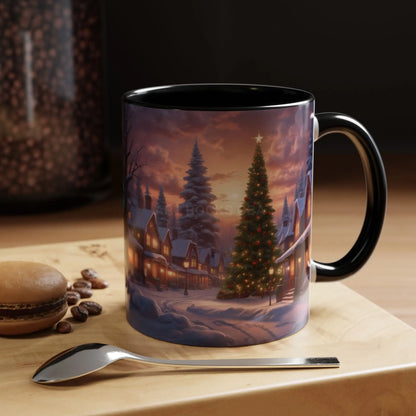 Christmas Village Accent Coffee Mug — Cozy Snowy Night Holiday Coffee Cup (11/15oz) - 11oz / Black - Mug