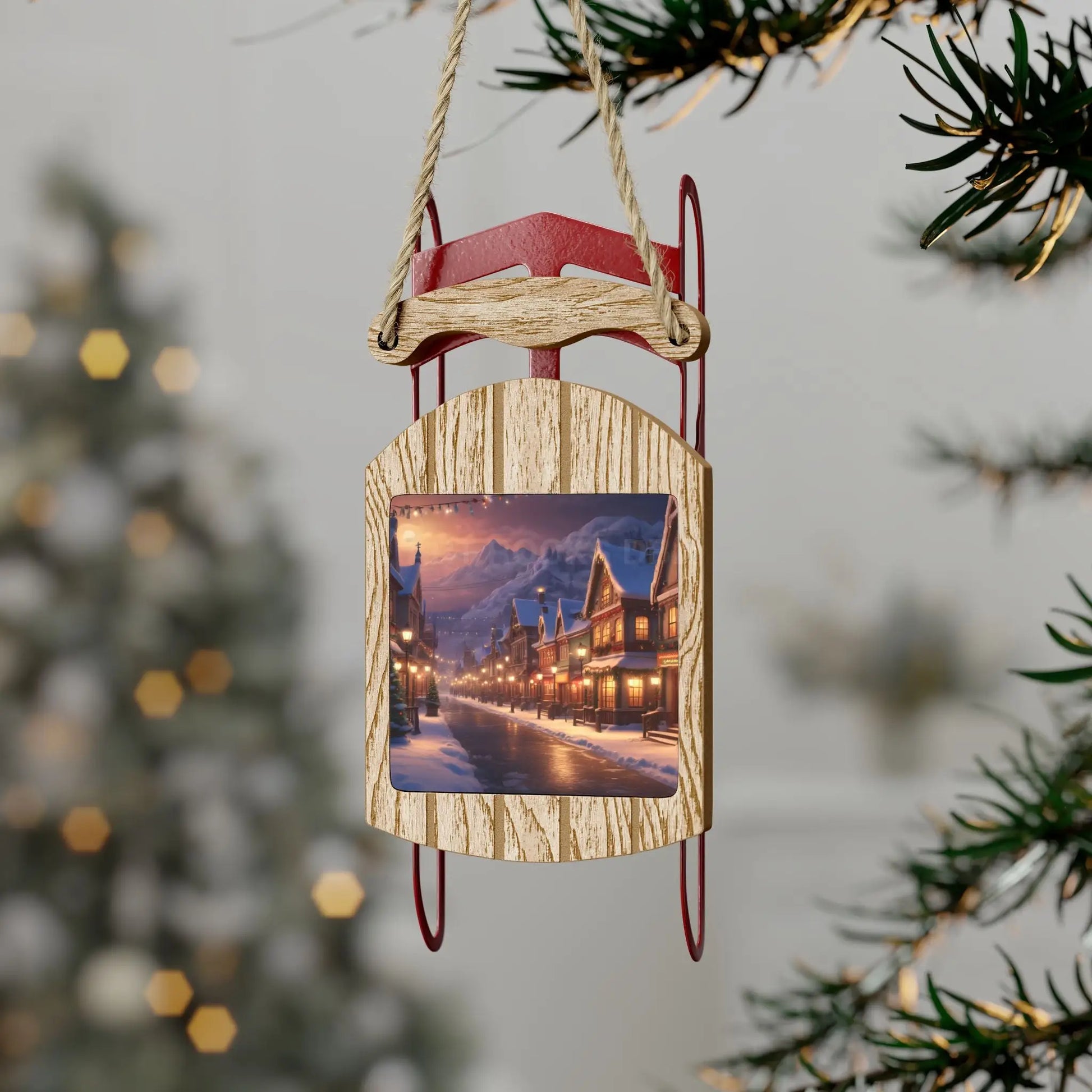 Christmas Village Sled Ornament — Holiday Tree Decoration - 2.1’’ × 4.6’’ / 1 pc - Home Decor