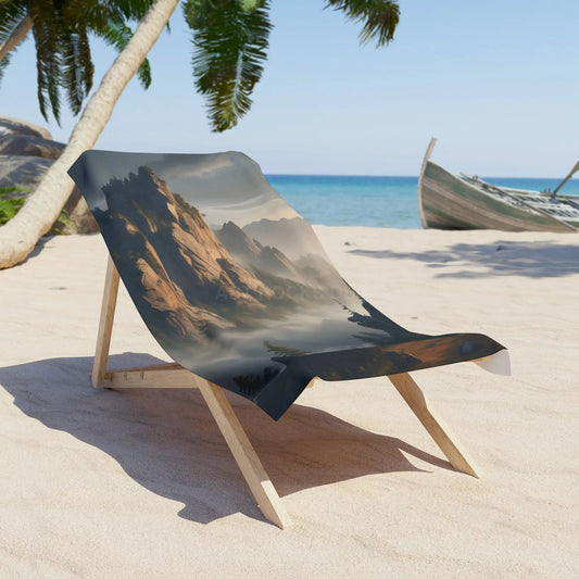 Coastal Cliffs Beach Towel — Misty Mountaintop Landscape - 30’’ × 60’’ - Home Decor