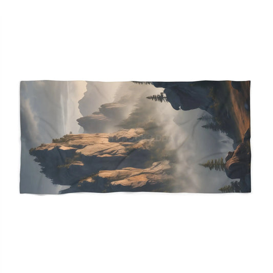 Coastal Cliffs Beach Towel — Misty Mountaintop Landscape - 36’’ × 72’’ - Home Decor