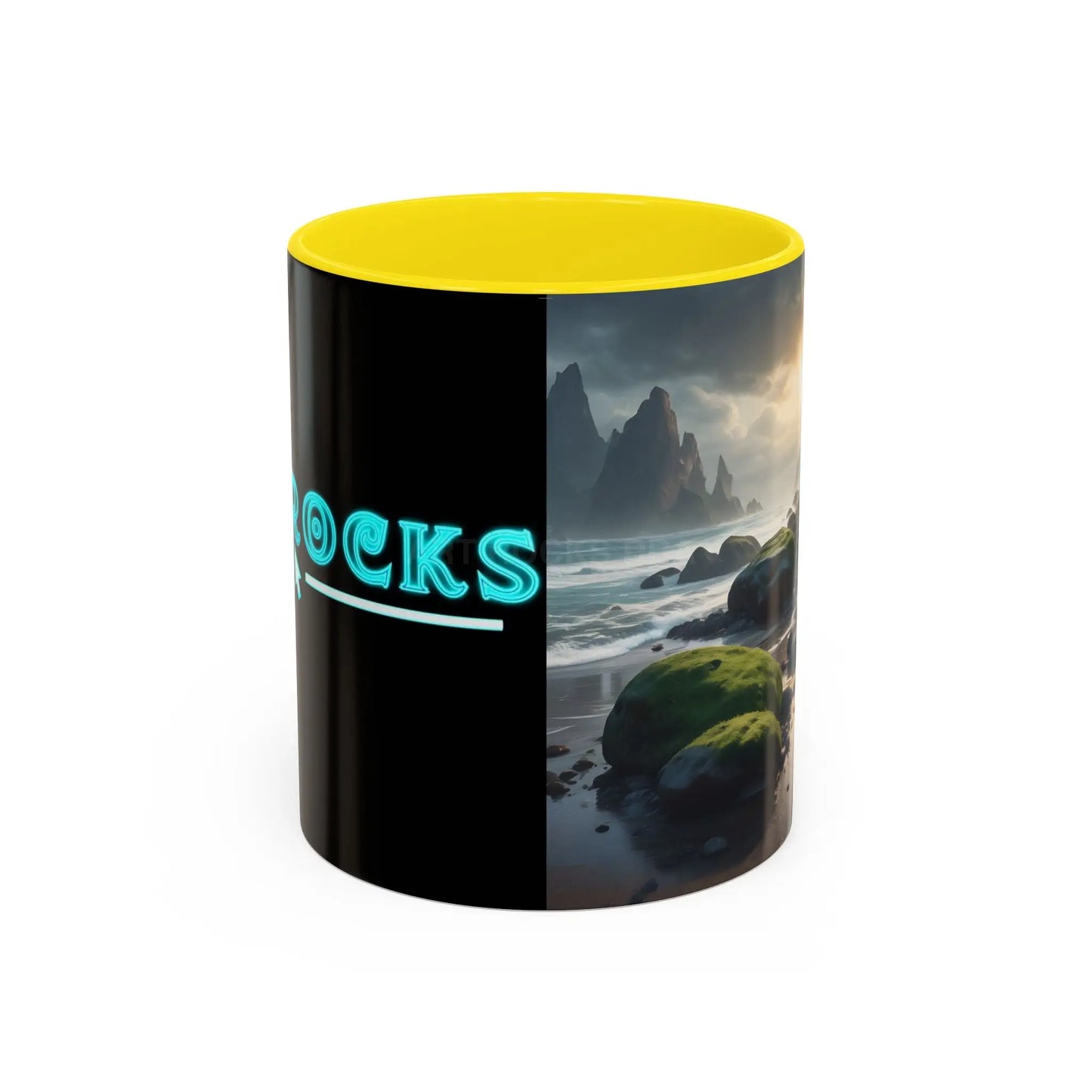 Coastal Coffee Mug — Ocean Rocks Landscape Accent Mug (11/15 oz) - 11oz / Yellow - Mug