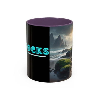 Coastal Coffee Mug — Ocean Rocks Landscape Accent Mug (11/15 oz) - 11oz / Purple - Mug