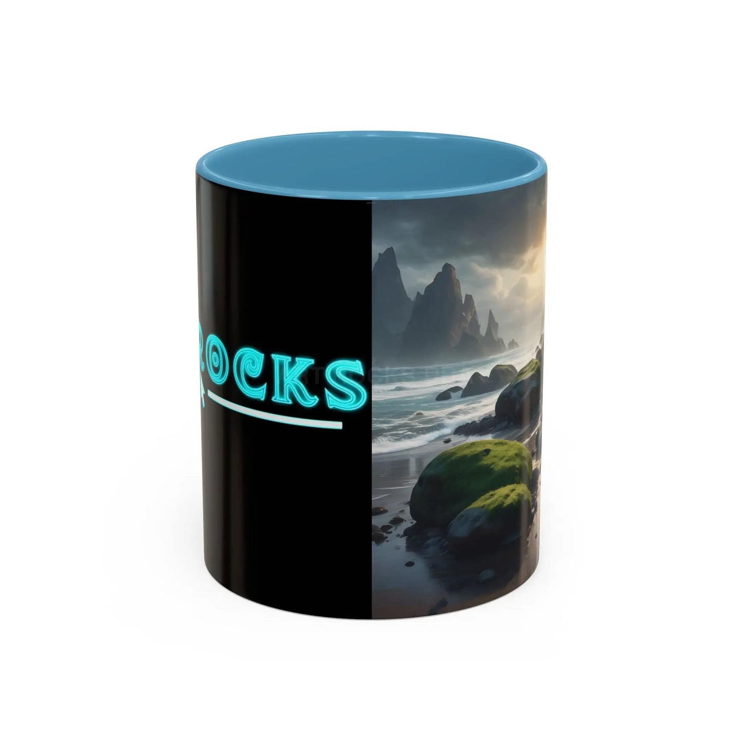 Coastal Coffee Mug — Ocean Rocks Landscape Accent Mug (11/15 oz) - 11oz / Light Blue - Mug