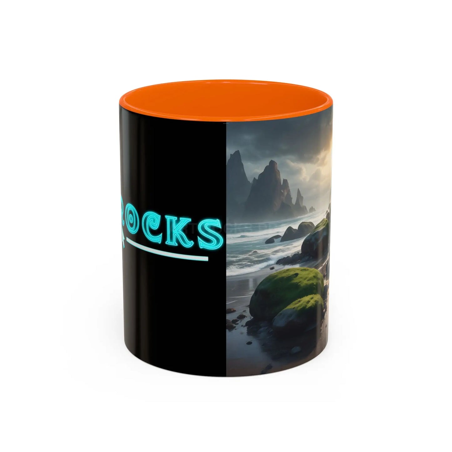 Coastal Coffee Mug — Ocean Rocks Landscape Accent Mug (11/15 oz) - 11oz / Orange - Mug