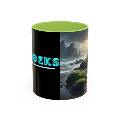 Coastal Coffee Mug — Ocean Rocks Landscape Accent Mug (11/15 oz) - 11oz / Light Green - Mug