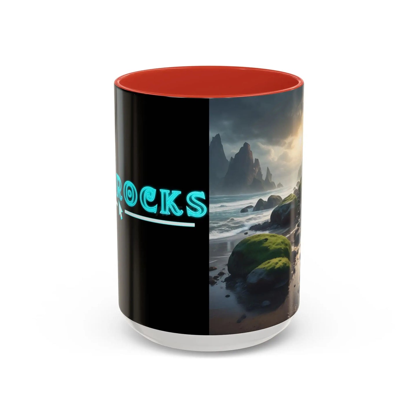 Coastal Coffee Mug — Ocean Rocks Landscape Accent Mug (11/15 oz) - 15oz / Red - Mug
