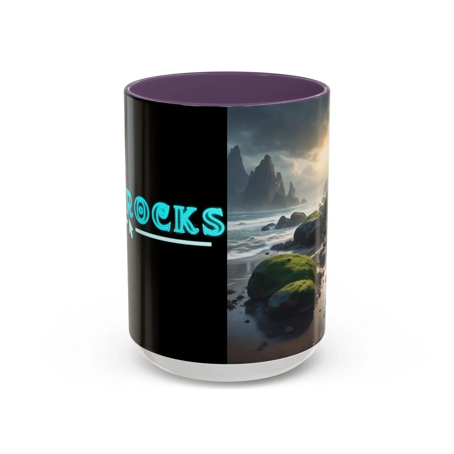 Coastal Coffee Mug — Ocean Rocks Landscape Accent Mug (11/15 oz) - 15oz / Purple - Mug