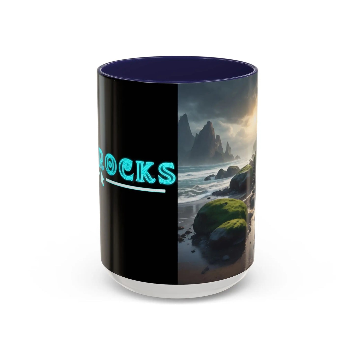 Coastal Coffee Mug — Ocean Rocks Landscape Accent Mug (11/15 oz) - 15oz / Navy - Mug