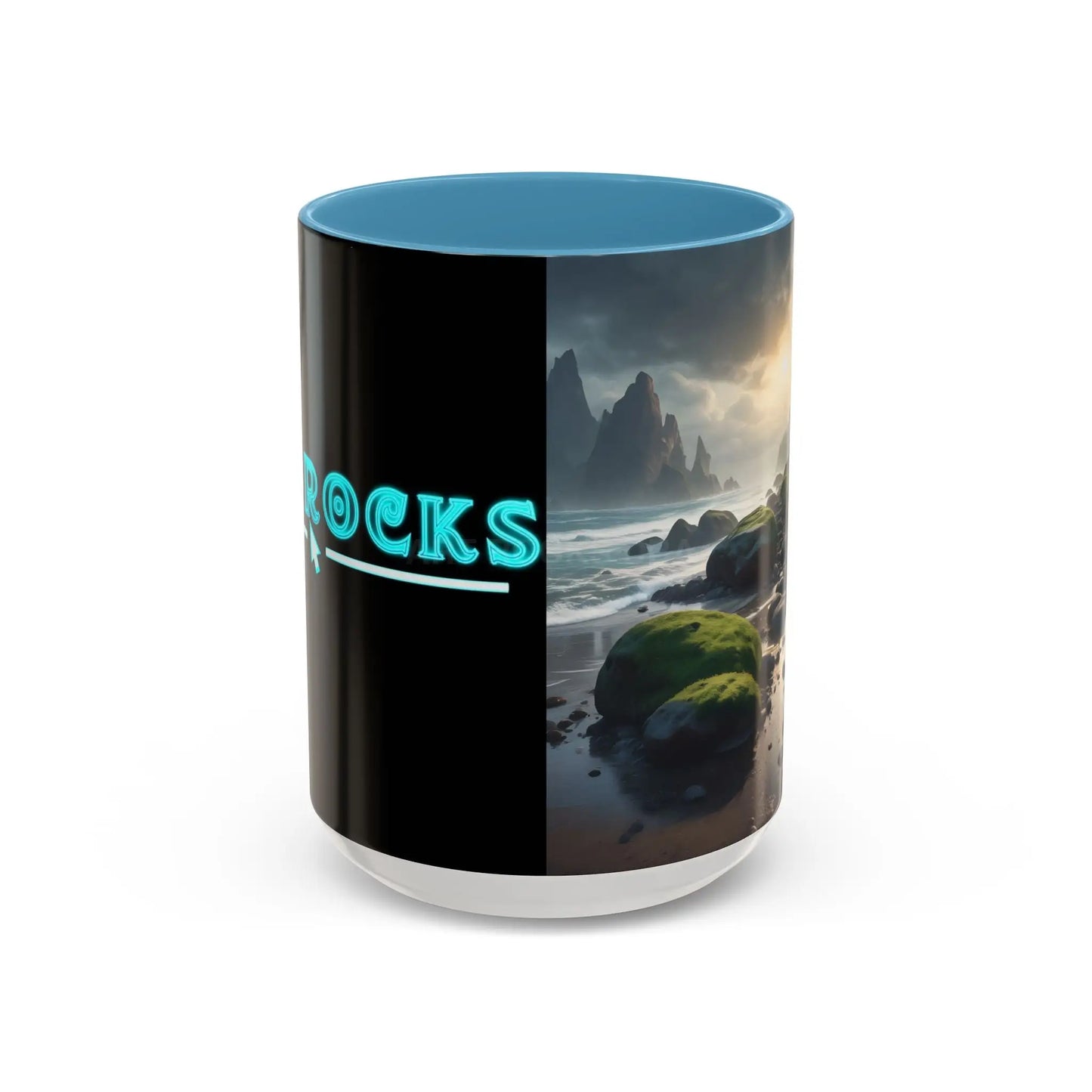 Coastal Coffee Mug — Ocean Rocks Landscape Accent Mug (11/15 oz) - 15oz / Light Blue - Mug