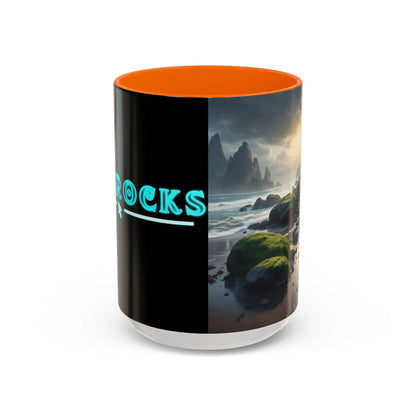 Coastal Coffee Mug — Ocean Rocks Landscape Accent Mug (11/15 oz) - 15oz / Orange - Mug