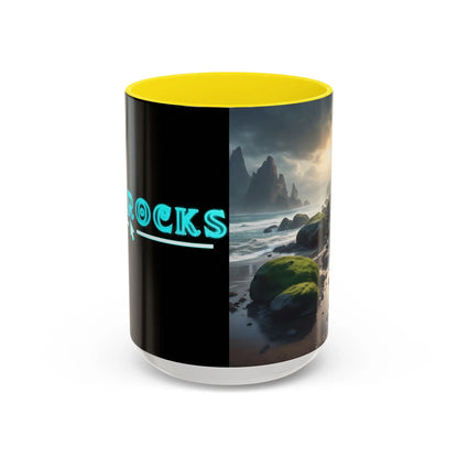 Coastal Coffee Mug — Ocean Rocks Landscape Accent Mug (11/15 oz) - 15oz / Yellow - Mug