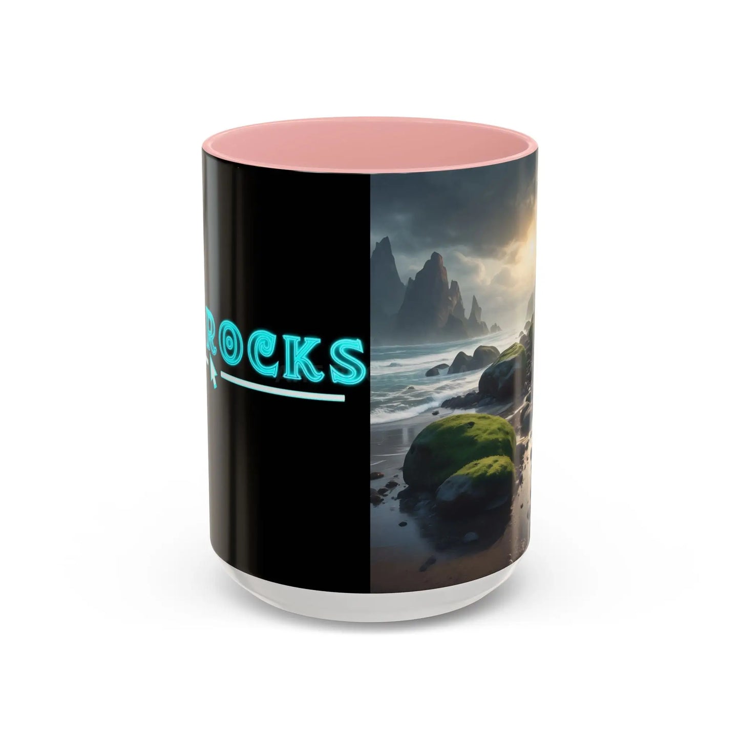 Coastal Coffee Mug — Ocean Rocks Landscape Accent Mug (11/15 oz) - 15oz / Pink - Mug
