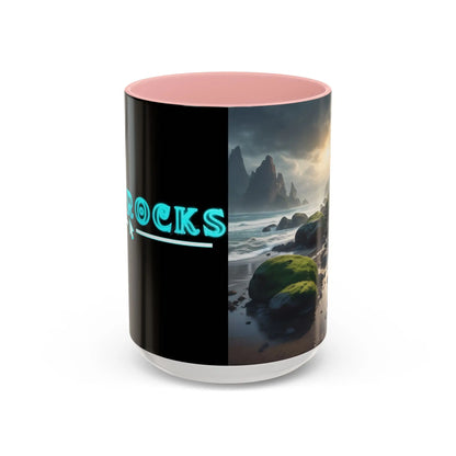 Coastal Coffee Mug — Ocean Rocks Landscape Accent Mug (11/15 oz) - 15oz / Pink - Mug