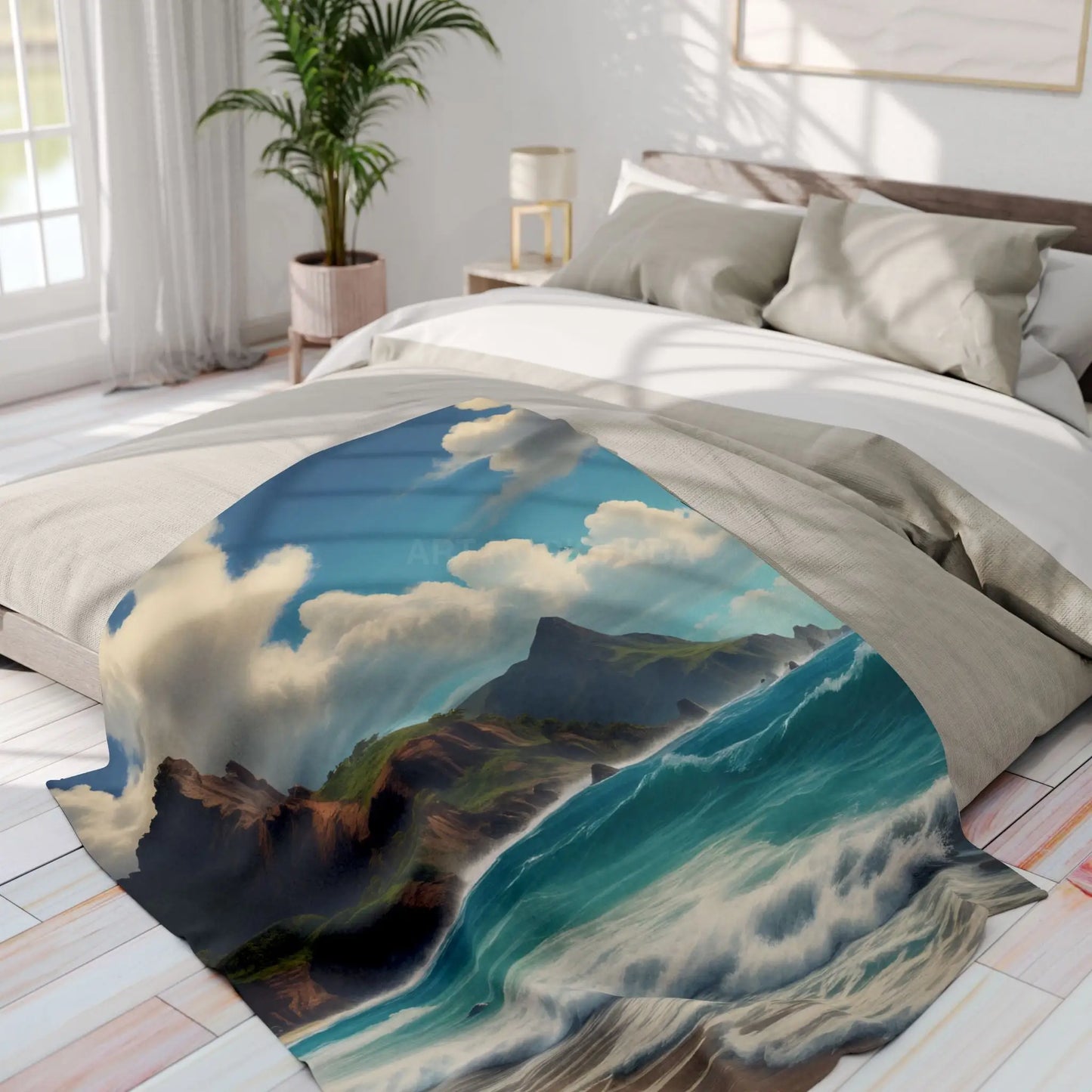 Coastal Dreamscape Fleece Blanket - Beach Landscape Throw for Relaxation and Home Décor - Home Decor