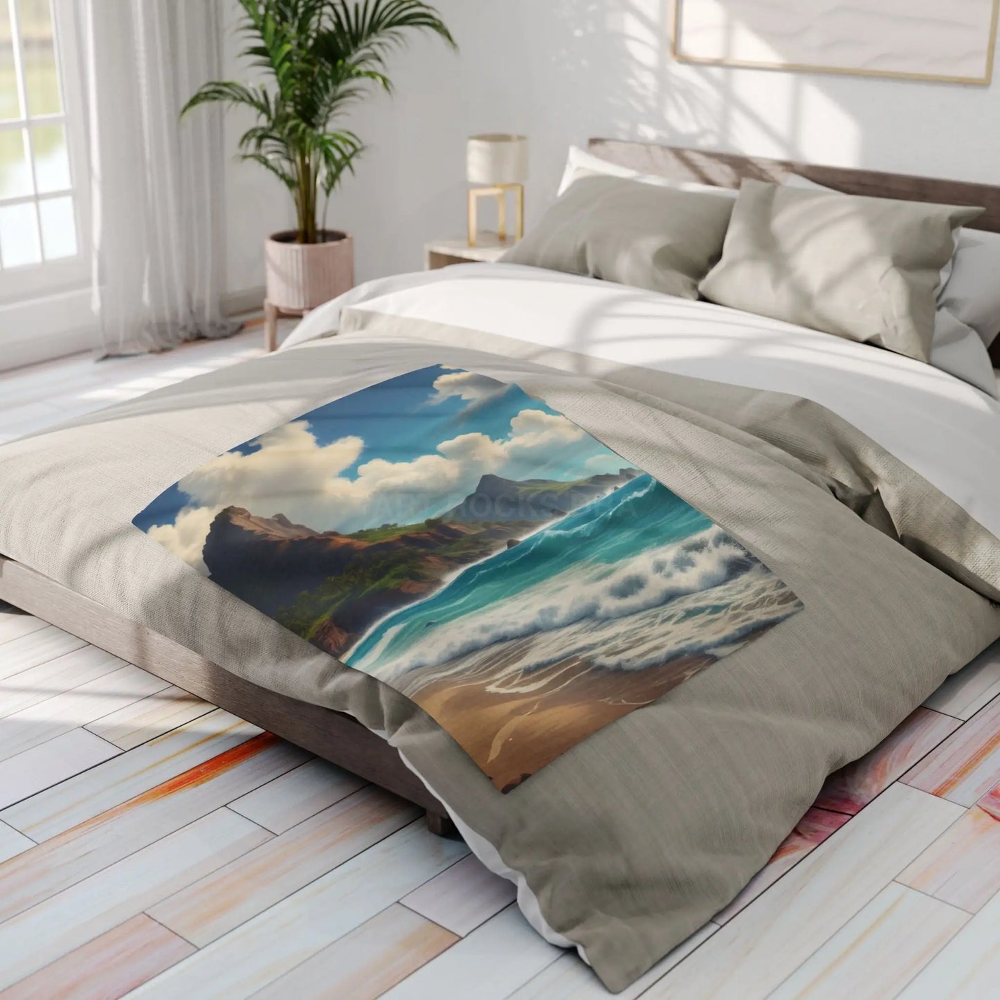 Coastal Dreamscape Fleece Blanket - Beach Landscape Throw for Relaxation and Home Décor - Home Decor