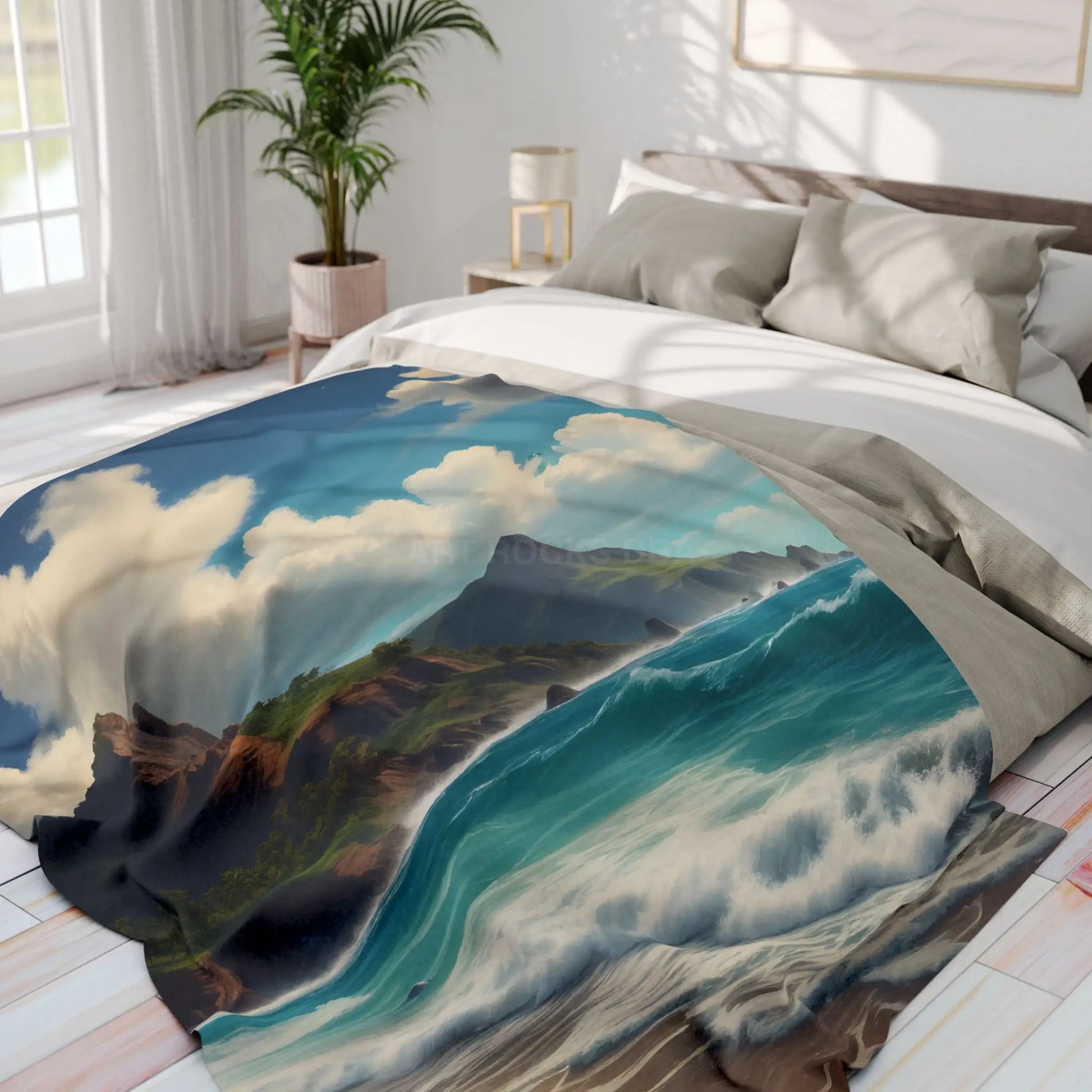 Coastal Dreamscape Fleece Blanket - Beach Landscape Throw for Relaxation and Home Décor - Home Decor