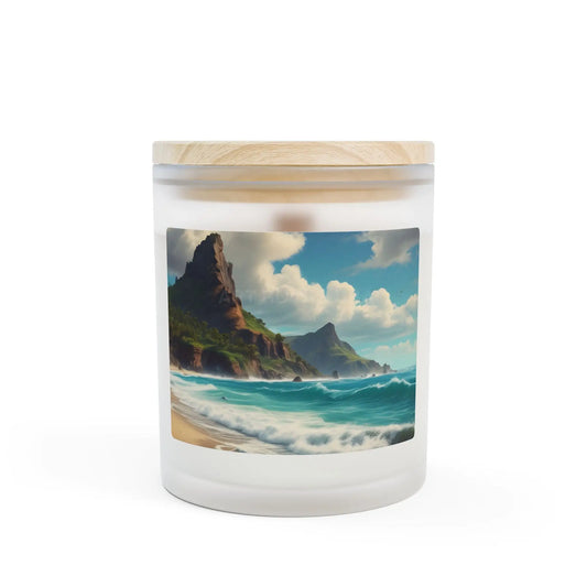 Coastal Escape Frosted Glass Candle — 11oz Beach Landscape Scented Candle - Home Decor