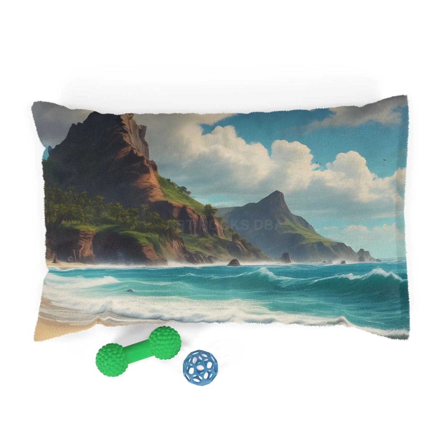 Coastal Escape Pet Bed — Ocean Beach Scenic Dog & Cat Pillow - 28’’ × 18’’ - Pets