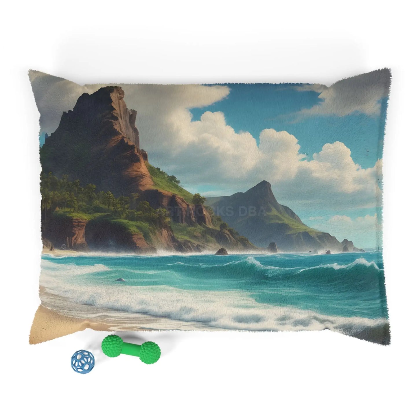 Coastal Escape Pet Bed — Ocean Beach Scenic Dog & Cat Pillow - 40’’ × 30’’ - Pets