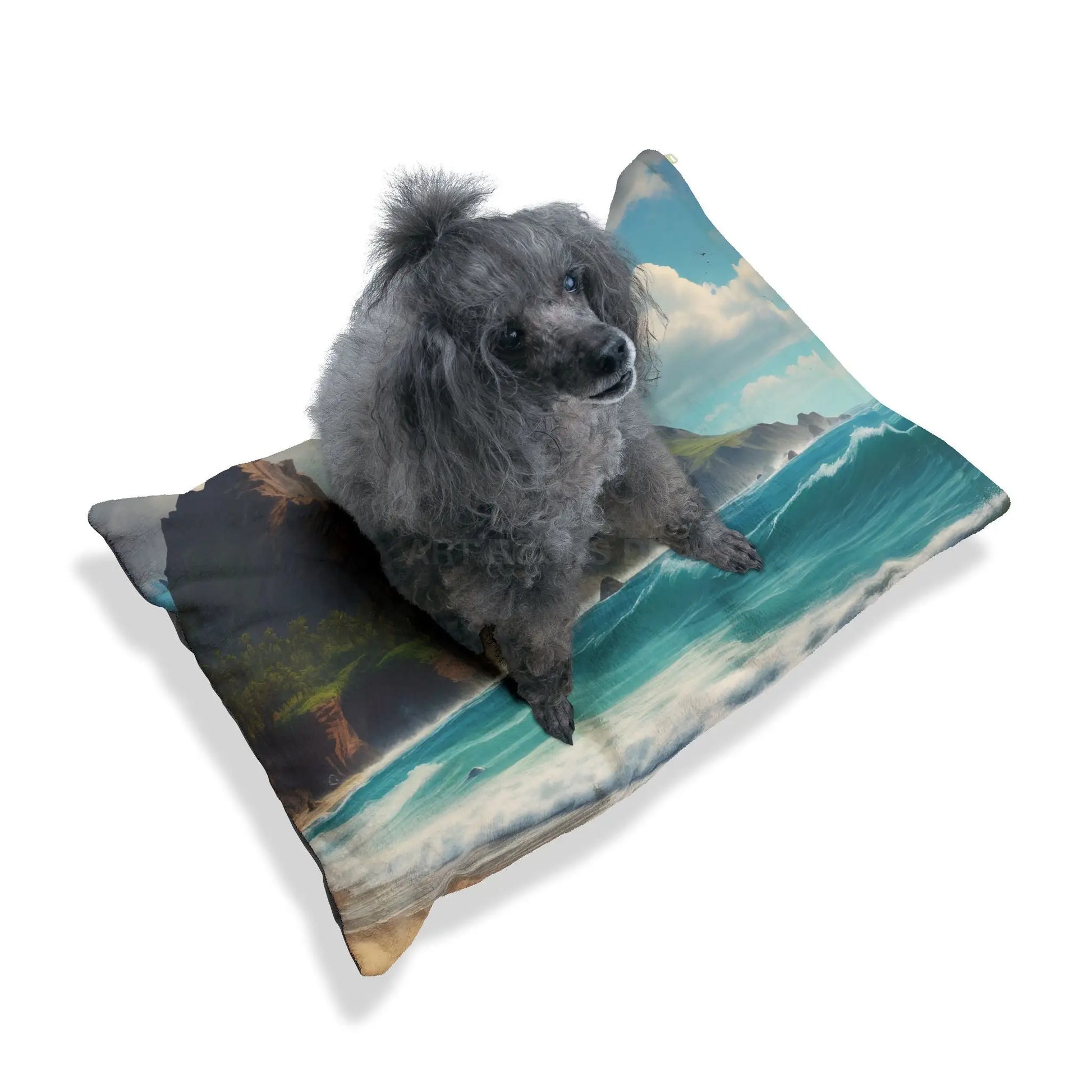 Coastal Escape Pet Bed — Ocean Beach Scenic Dog & Cat Pillow - Pets
