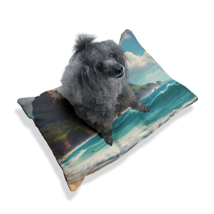 Coastal Escape Pet Bed — Ocean Beach Scenic Dog & Cat Pillow - Pets