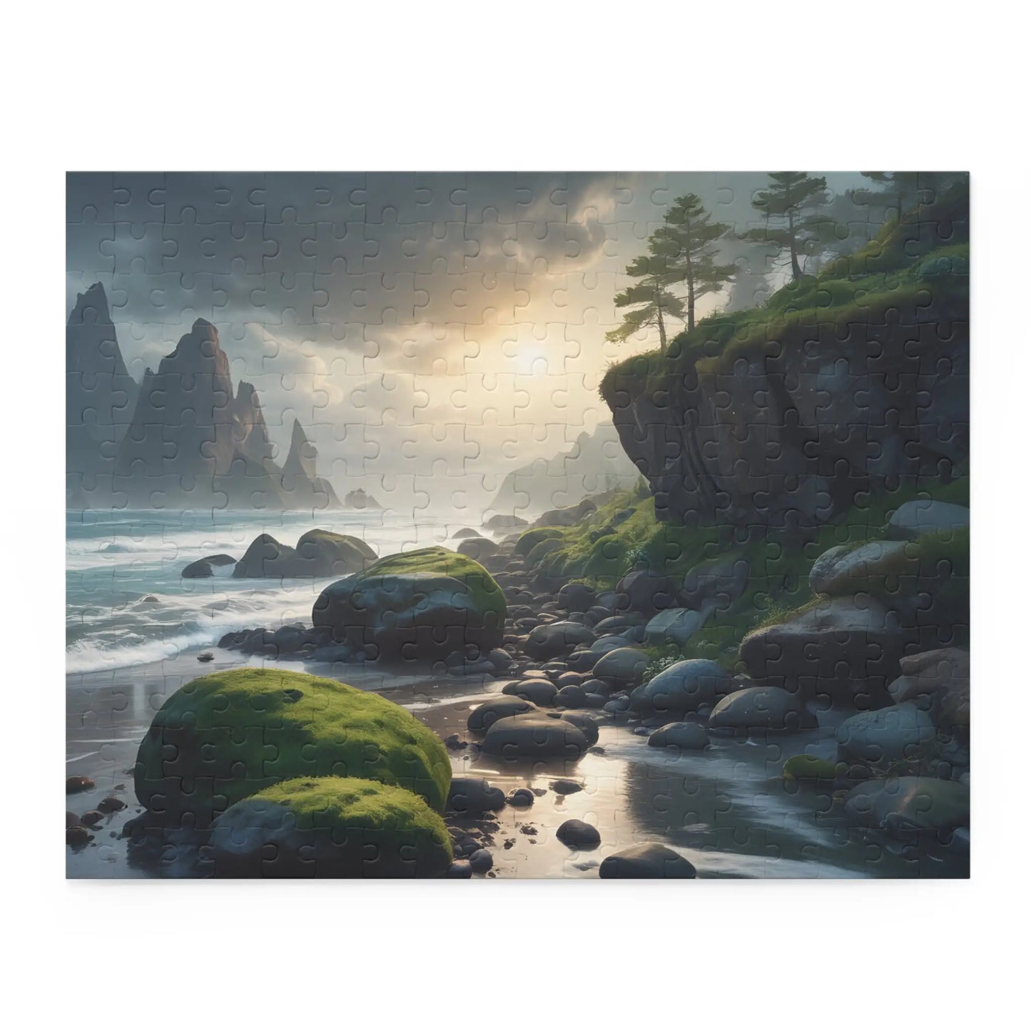 Coastal Mossy Rock Beach Jigsaw Puzzle — (120/252/500 pieces) - 14’’ × 11’’ (252 pcs) - Puzzle