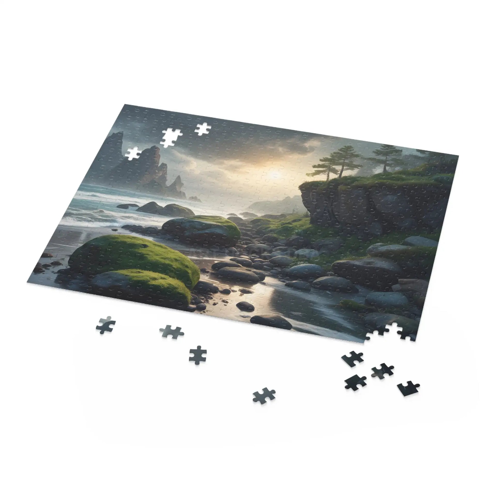 Coastal Mossy Rock Beach Jigsaw Puzzle — (120/252/500 pieces) - Puzzle