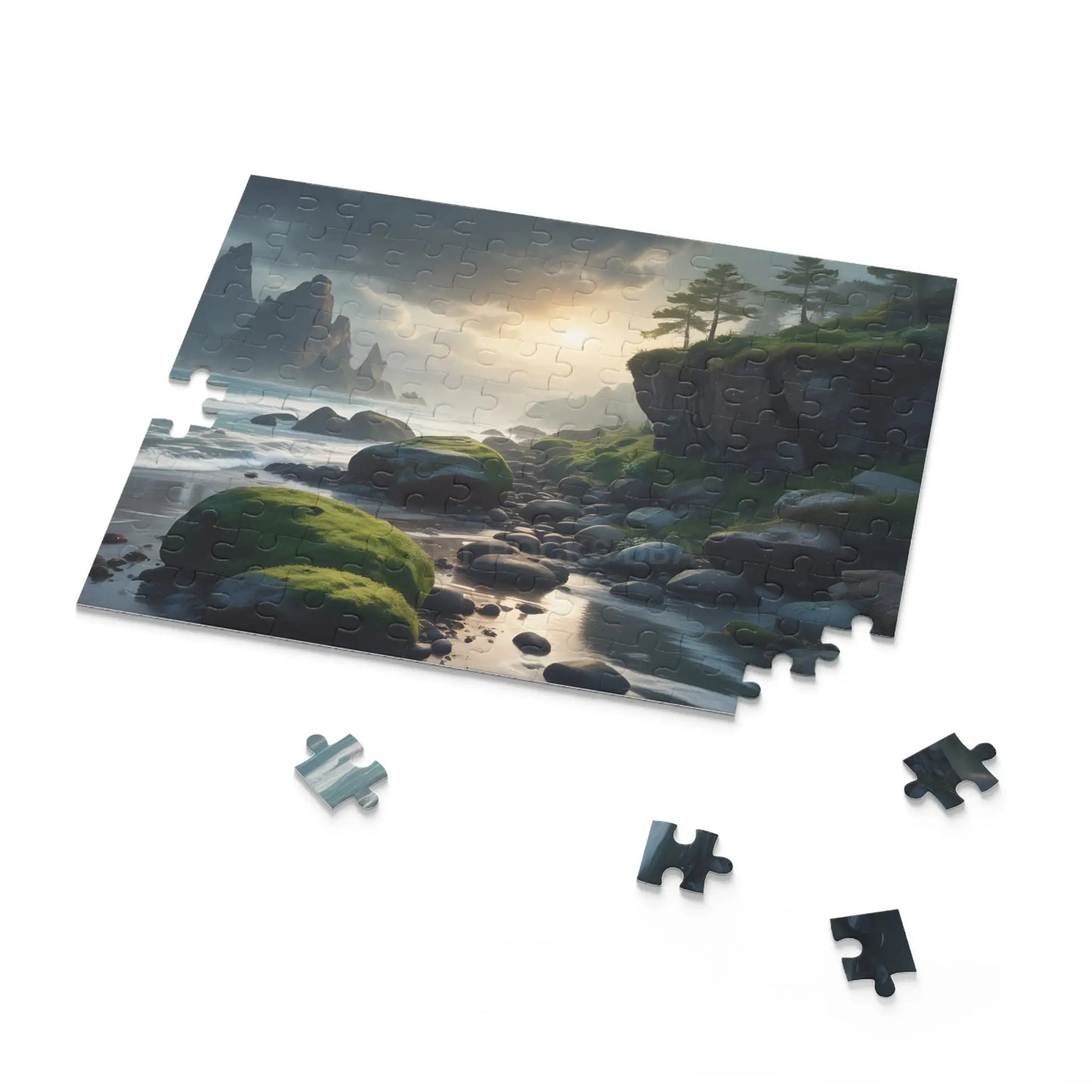 Coastal Mossy Rock Beach Jigsaw Puzzle — (120/252/500 pieces) - Puzzle