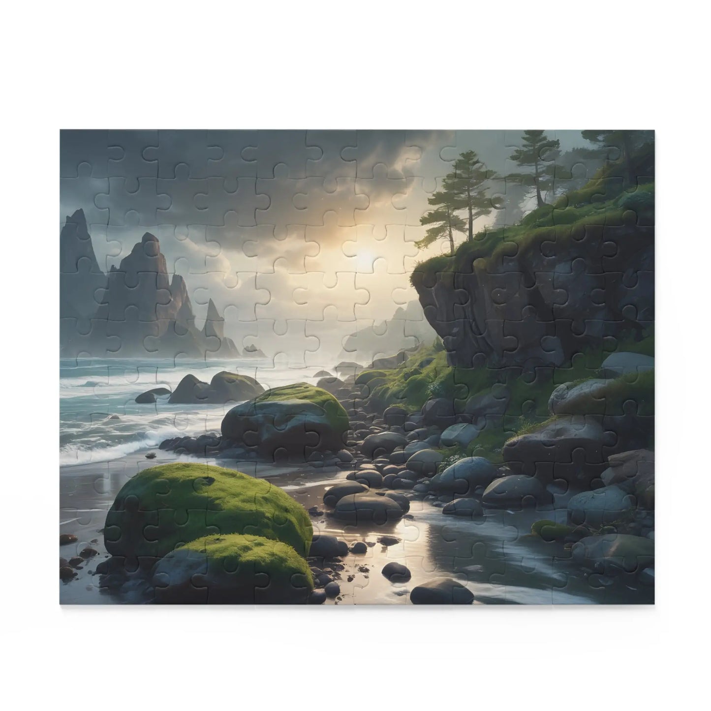 Coastal Mossy Rock Beach Jigsaw Puzzle — (120/252/500 pieces) - Puzzle