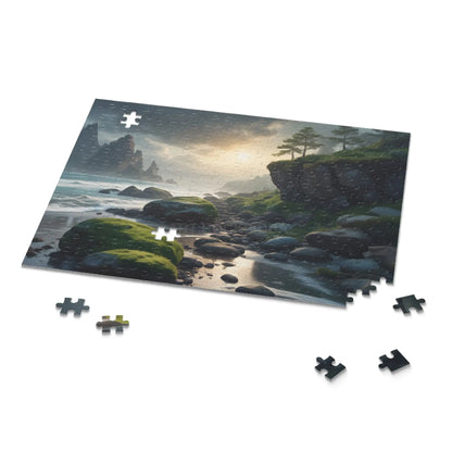 Coastal Mossy Rock Beach Jigsaw Puzzle — (120/252/500 pieces) - Puzzle