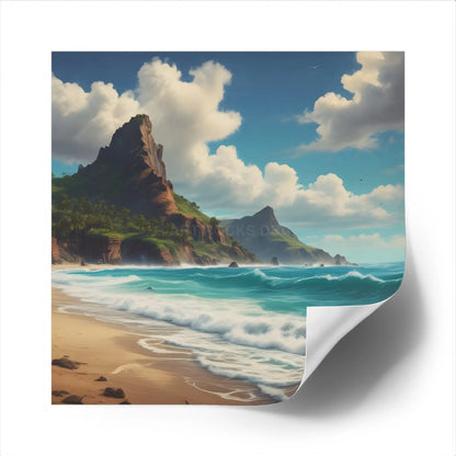 Coastal Paradise Square Stickers Ocean Decor Beach Vibe Travel Souvenir Nature Lover Gift Outdoor Adventures - Paper