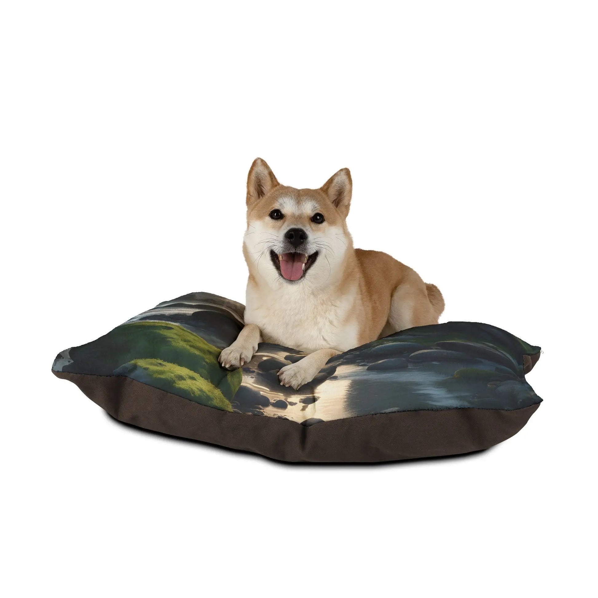 Coastal Retreat Pet Bed — Scenic Rocky Shore Print for Dogs & Cats - Pets