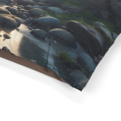 Coastal Retreat Pet Bed — Scenic Rocky Shore Print for Dogs & Cats - Pets