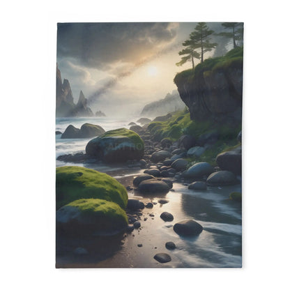 Coastal Serenity Mossy Rock Beach Fleece Blanket - 30’’ × 40’’ - Home Decor