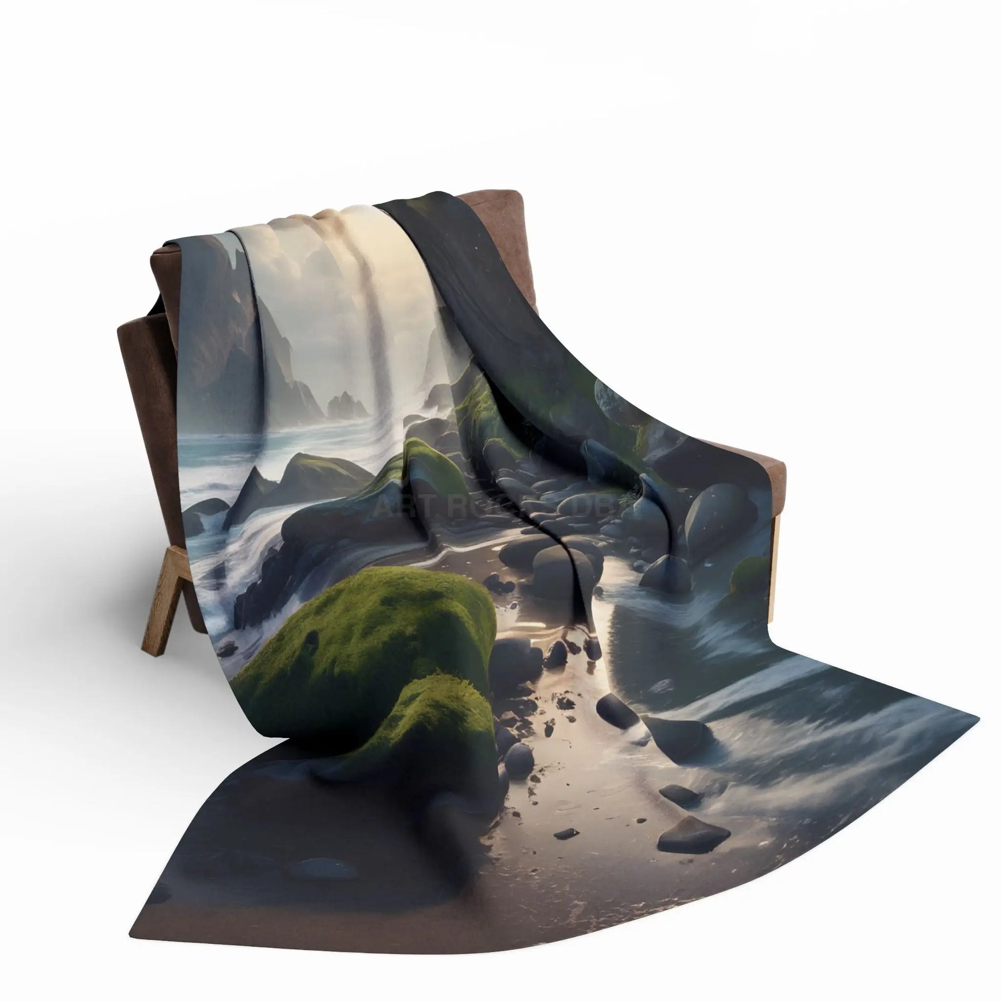 Coastal Serenity Mossy Rock Beach Fleece Blanket - Home Decor