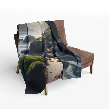 Coastal Serenity Mossy Rock Beach Fleece Blanket - Home Decor