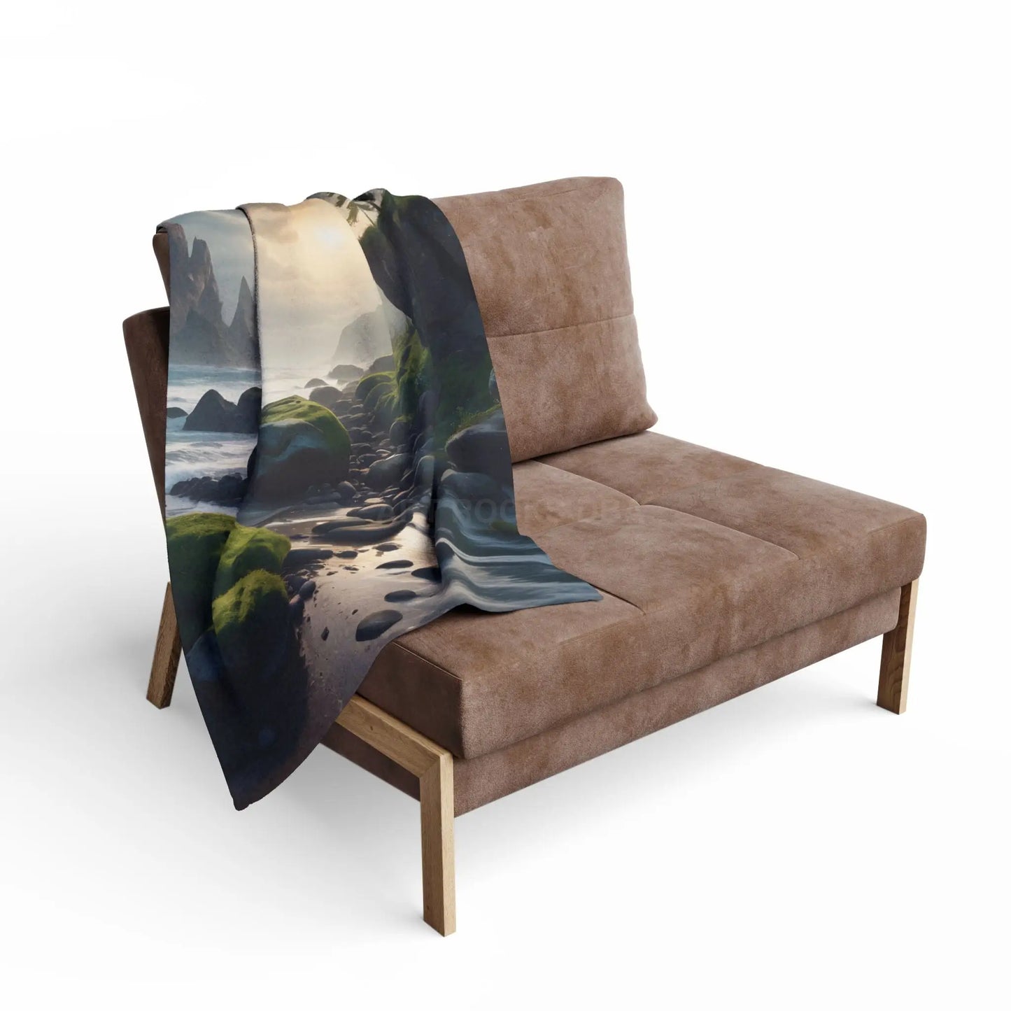 Coastal Serenity Mossy Rock Beach Fleece Blanket - Home Decor
