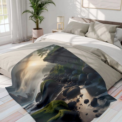 Coastal Serenity Mossy Rock Beach Fleece Blanket - Home Decor